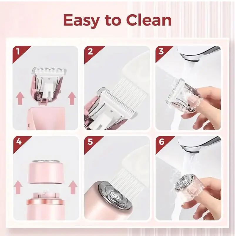 ماكينة حلاقة كهربائية برأس مزدوج للسيدات مقاومة للماء من النوع C قابلة لإعادة الشحن وخالية من الألم لإزالة الشعر للساقين والذراعين والبيكيني تحت الإبطين