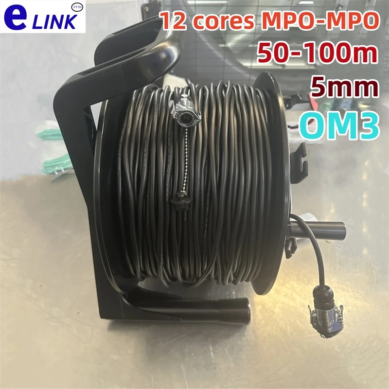 

MPO Armored fiber optic Patch cord OM3 12C TPU Multimode type B 100m 50m60m 80m90m with drum 12 cores waterproof outdoor FTTH