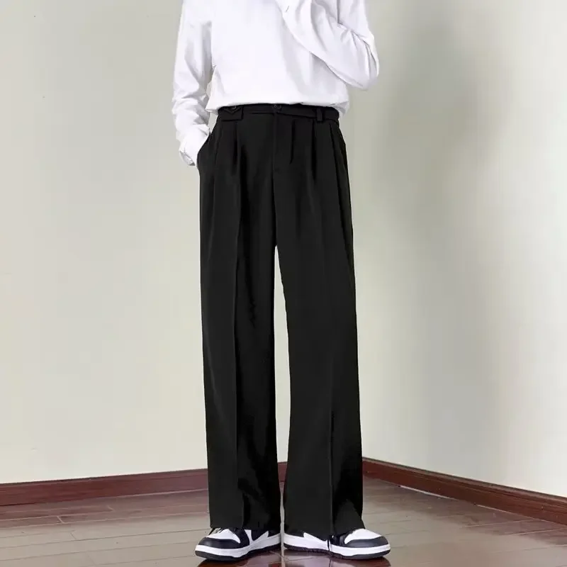 Men's Korean version slim fit straight leg casual pants, men's high-end hanging down feeling suit pants, autumn and winter thick