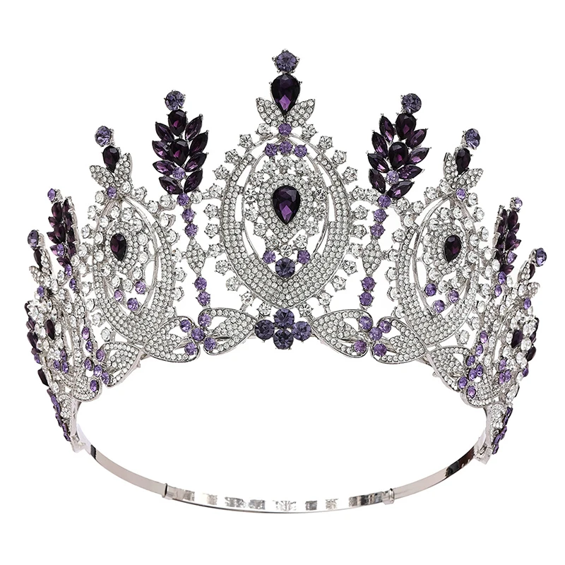 Luxury Round High Diadem Bridal Crown Pageant Miss Tiaras Headdress Bride Wedding Dress Hair Jewelry Accessories