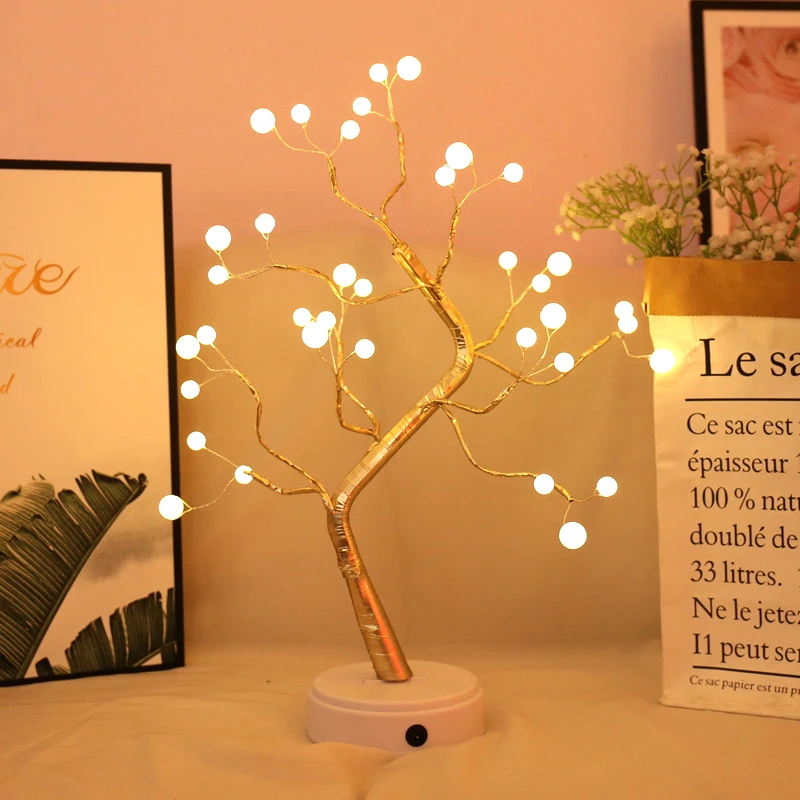 pearl LED Night Light Christmas Tree Copper Wire Garland Lamp For Kids Home Bedroom Decoration Decor Fairy Light Holiday lights