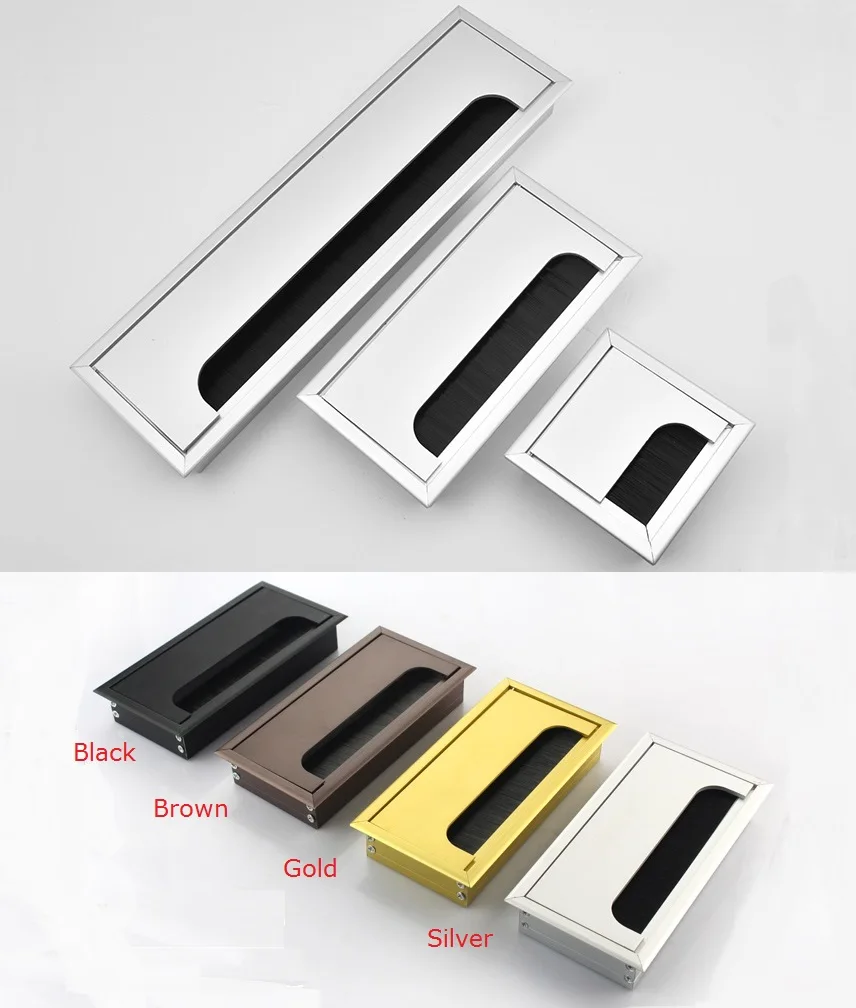 

Square Rectangle Aluminum Office Table Desktop PC Cabinet Wire Cable Hole Flap Brush Grommet Cover Gold Black Brown