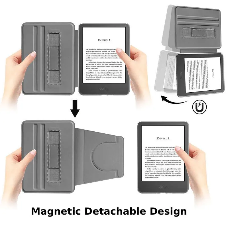 For Kindle 11th Generation Case 6'' 360° Rotatable 3-in-1 Magnetic Detachable Stand Hand Strap RS23CV C2V2L3 Accessories Funda