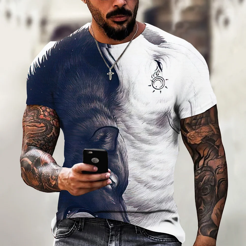 Wolf Graphic Short Sleeve Vintage Men'S T Shirt 3D Animal Print Tees Oversized Tshirts Daily Tops Fashion Designer Streetwear