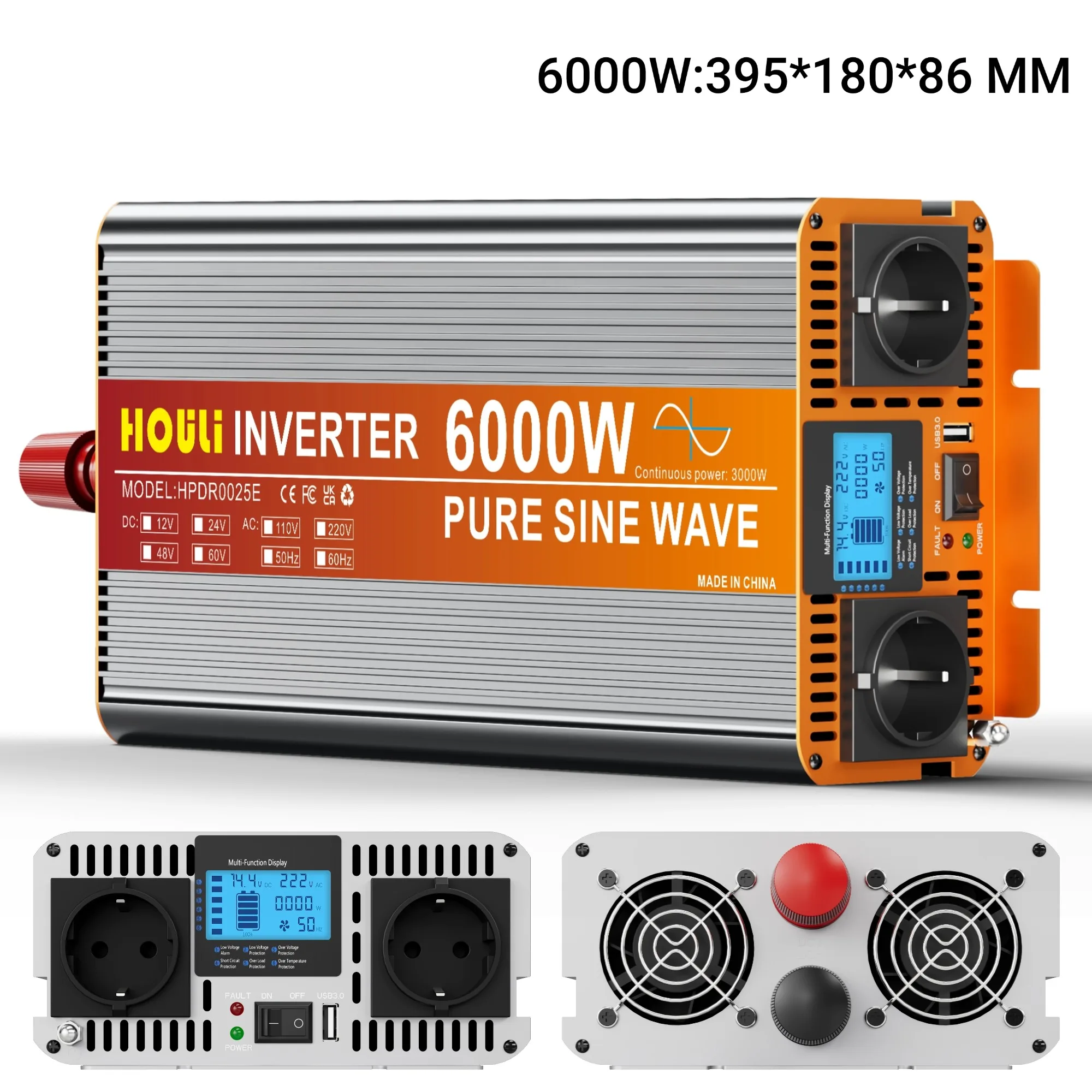 Inversor 24v 220v onda pura 3000w 4000w 5000w 6000w 7000w Conversor 12v een 220v Transformador para Coche Camion HOULI