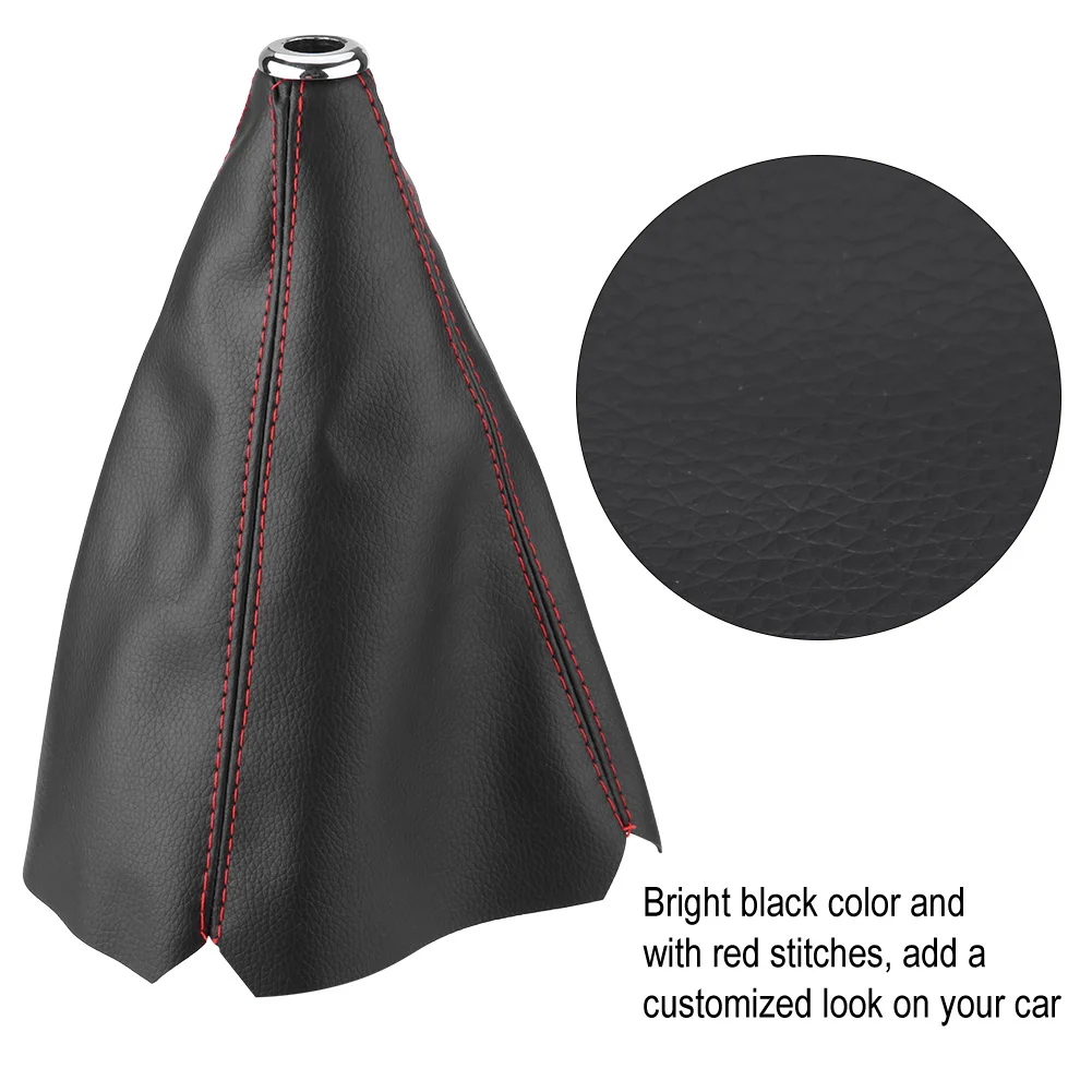 Gear  Knob Boot Gear Gaiter Universal Bright Black PU Leather Gear  Knob Cover Red Stitch Gear Gaiter Boot Cover