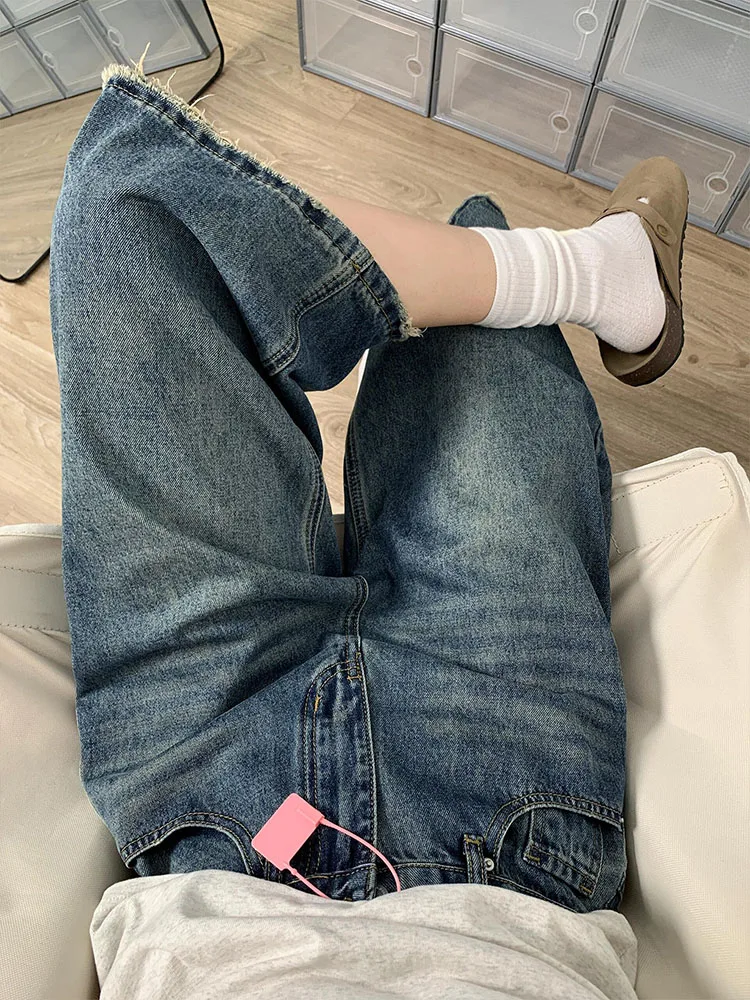 

Retro Wide Leg Denim Jeans Women's Summer New plus Size Loose Slimming Pear Body Straight Leg Pants Casual High Waist