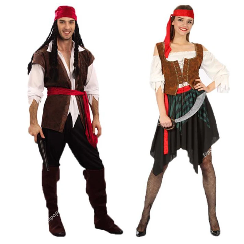 Halloween Male Captain Jack Sparrow Costume Pirates of the Caribbean Cosplay Clothes Set