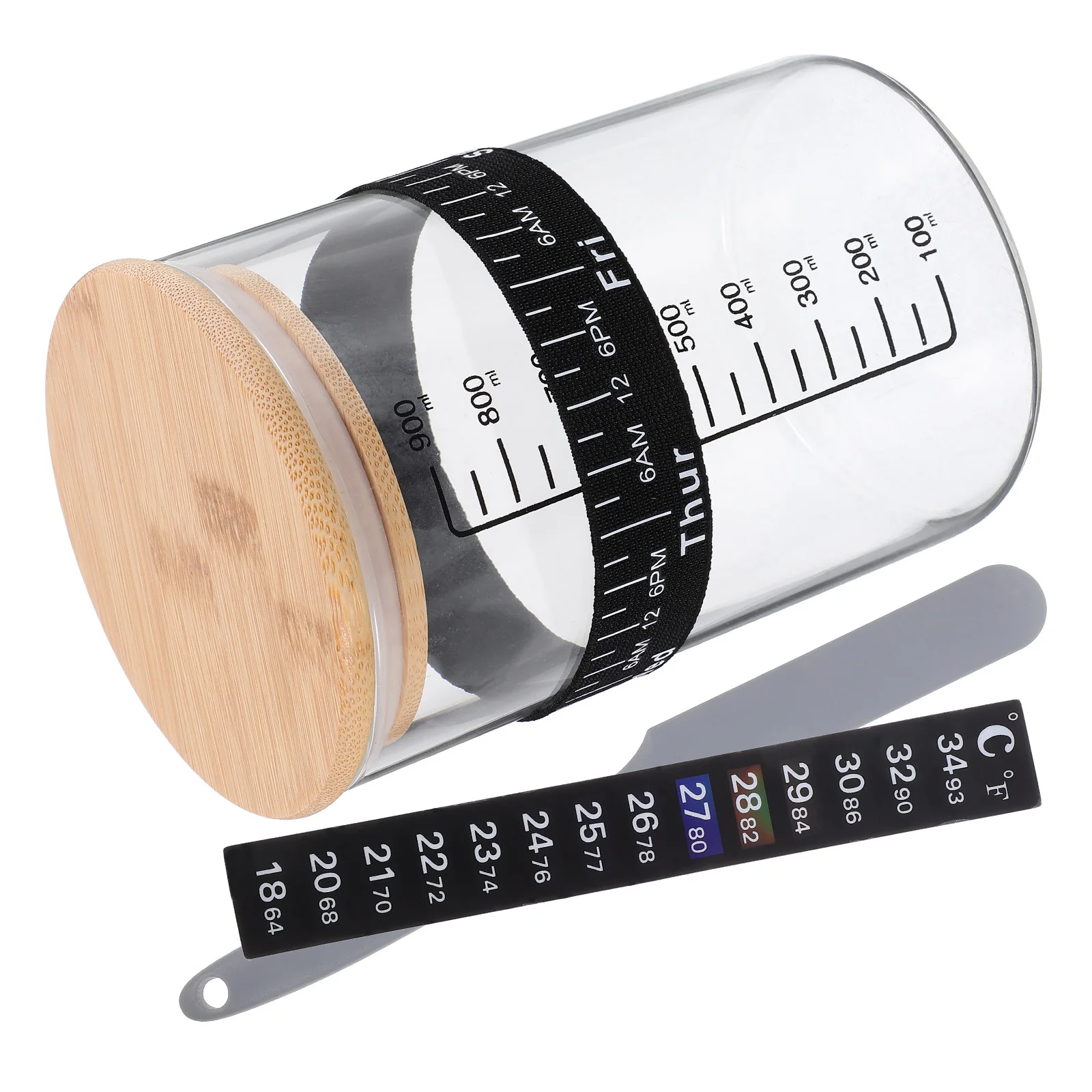 

1Set High Borosilicate Glass Sourdough Starter Jar Kit Sealed Storage Container Bread Fermentation Silicone Scraper Temperature