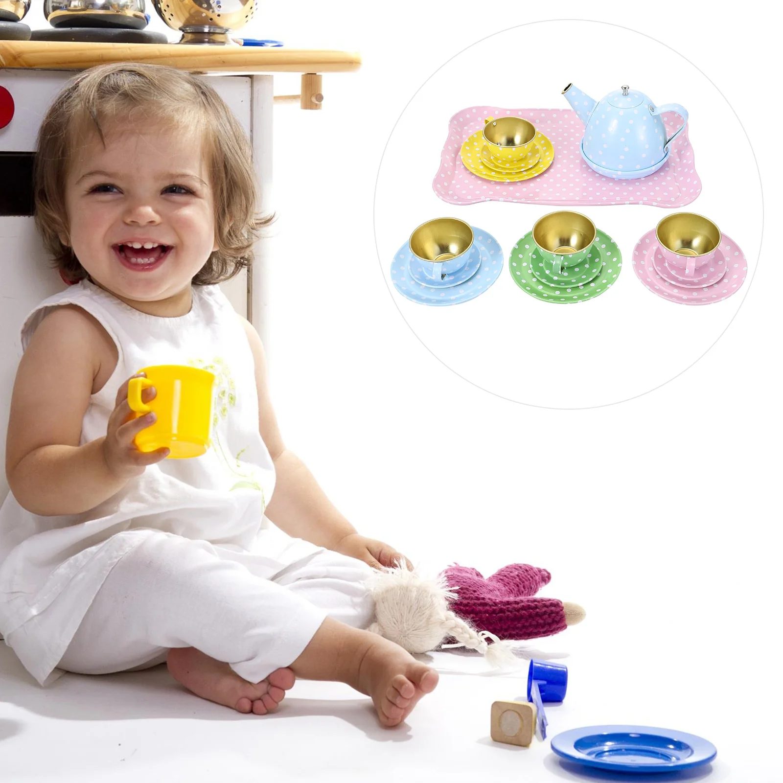 Simulation Tea Set Mini Toys Tableware Suite Kitchen Children Plaything Tinplate Kid Model