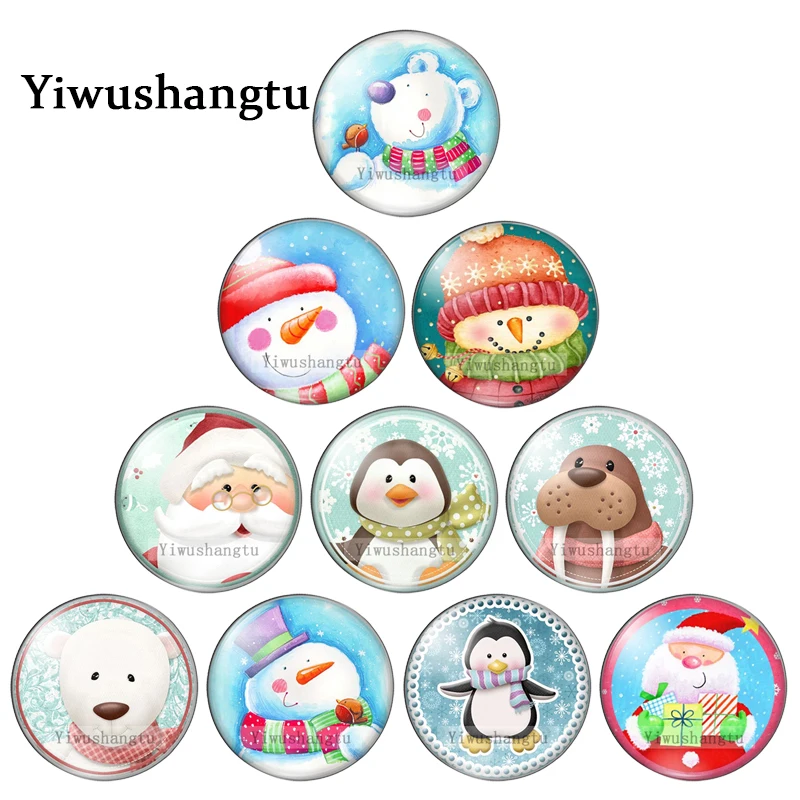 

Christmas snowman bear Santa Claus Art patterns 12mm/18mm/20mm/25mm Round photo glass cabochon demo flat back Making findings