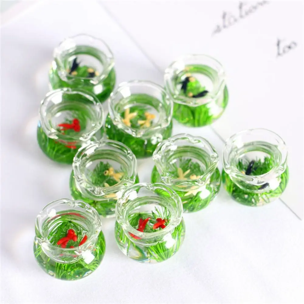 Aquarium Ornament Glass Mini Fish Tank Artificial Cute Miniature Dollhouse Decor Clear 1:12 Miniature Glass Goldfish Jar Desktop