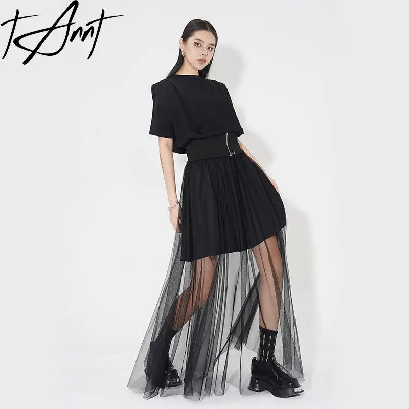 

Tannt Women Skirt Asymmetry Perspective High Waist Mesh Skirts For Women Fashion Casual Long Mesh Skirts 2024 New