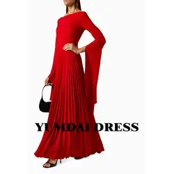 YUMDAI Burgundy Crepe Long Sleeve Cape Evening Gown Special Occasion Formal Wedding Party Pleated Skirt A-Line Gown 2024