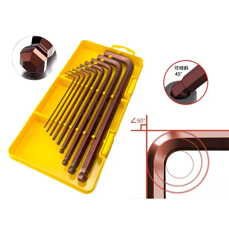 

"Professional 9PCS S2 Hard Steel Ball End Hex Key Set - Industrial Grade Tools for Machinery/Bicycle/Motorcycle Repair"