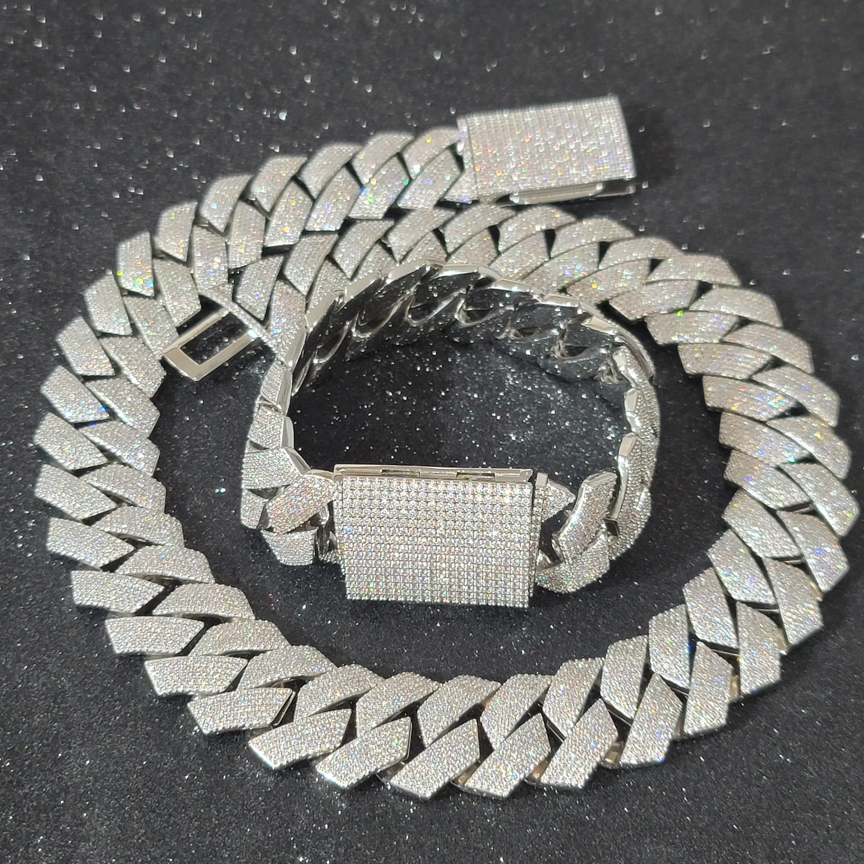 

Fashion 24MM Diamond-Shaped Cuban Chain Durable Laser Engraving On The Back Icy Hip Hop Necklace Rap Bracelet Gift For Men Women