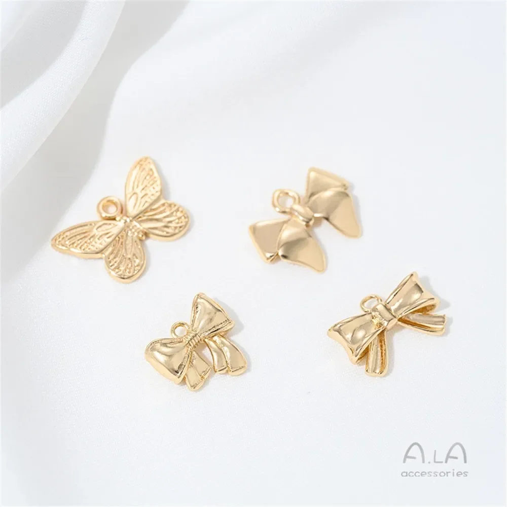 Colgante de lazo tridimensional exquisito, ligero, chapado en oro de 14 quilates, pulsera DIY, collar, colgante de joyería para oreja