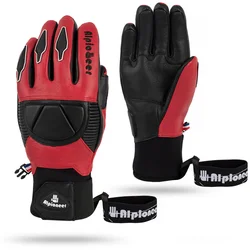 Guantes profesionales de esquí y Snowboard para hombres y mujeres, manoplas de esquí, ciclismo, moto de nieve, guantes de nieve cálidos de invierno, cuero impermeable