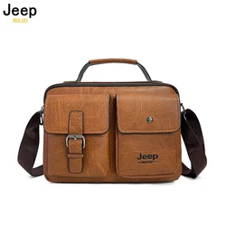 JEEP BULUO Casual Men's Shoulder Bags Business Messenger Bag high-Quality Men's PU Leather Bag's Mini Large Capacity Pocket