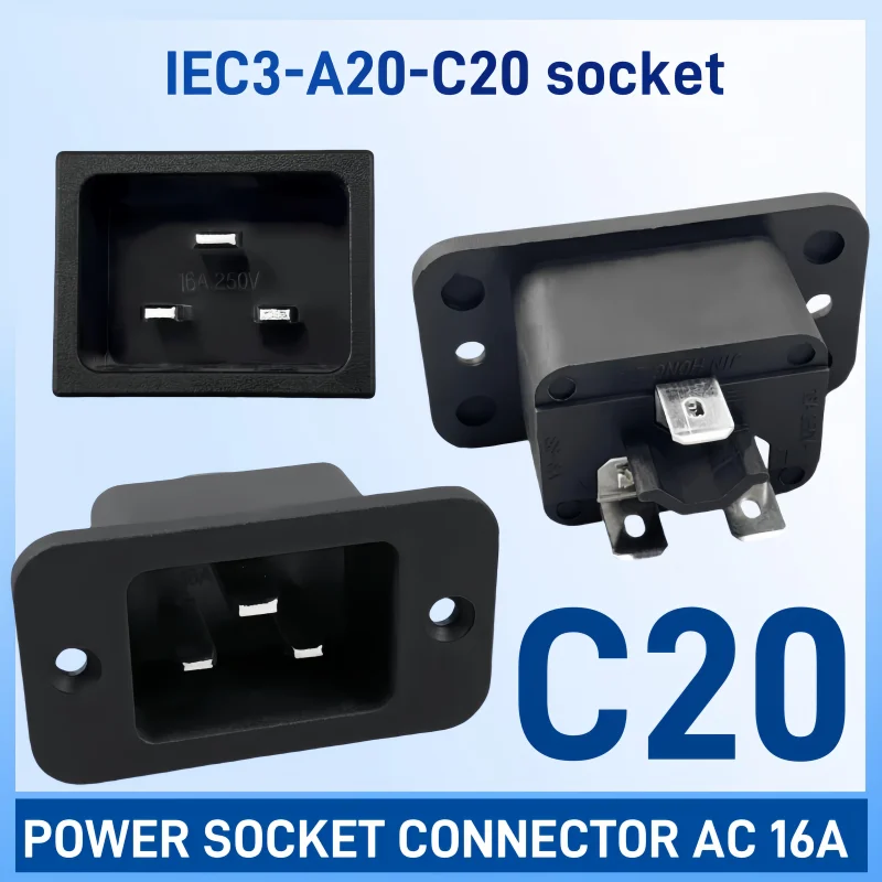 High quality Power Socket C20 Male Connector 16A 250V IEC320 C20 Male Female Power Inlet Jack Socket Receptacle Inlet snap-on BK