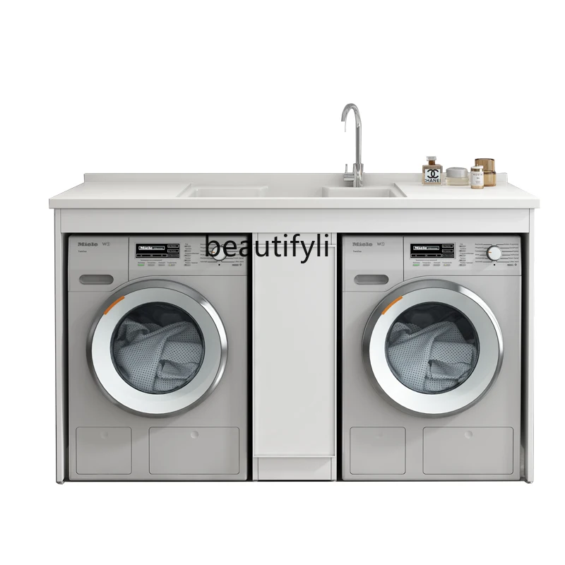 Balcony double washing machine integrated cabinet combination small apartment double machine storage cabinet laundry pool basin