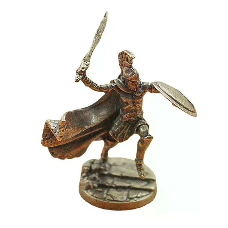 /PFU/White Brass Spartan Rome Knight Figurines Miniatures Vintage Soldiers Model Statue Desktop Ornament Gift Ancient