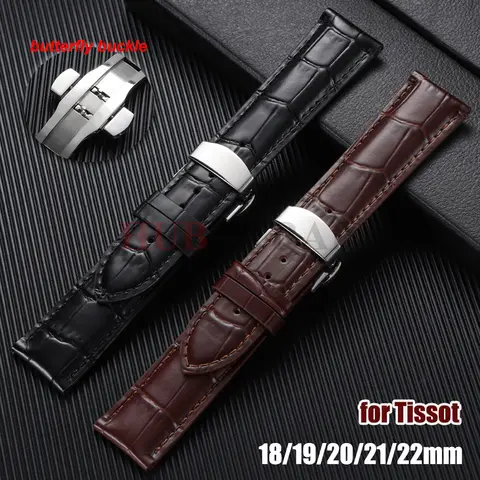 18mm19mm20mm 21mm 22mm Calfskin Leather Watchbands Business Replace Watch Band for Tissot with Butterfly Buckle Wristwatch Strap