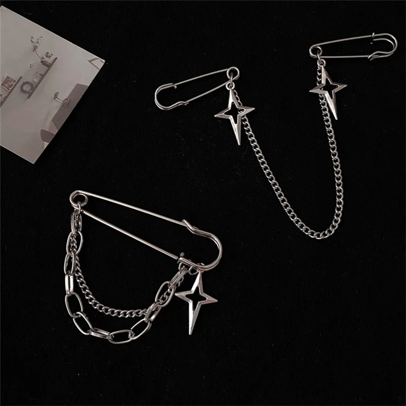 Korean Style Metal Butterfly Chain Brooch For Women Men Suit Decoration Tassel Chain Metal Beads Pin Cloth Jewelry Accessories