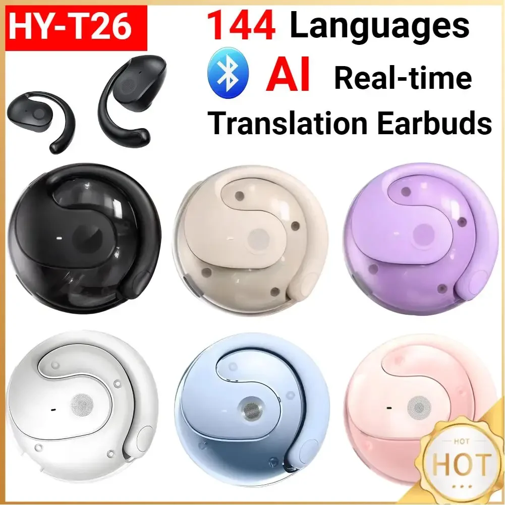 Wireless AI Real-time Language Translation Earphones 144 Languages Ear Hanging Headphone Translator for Travel Business Bluetoot