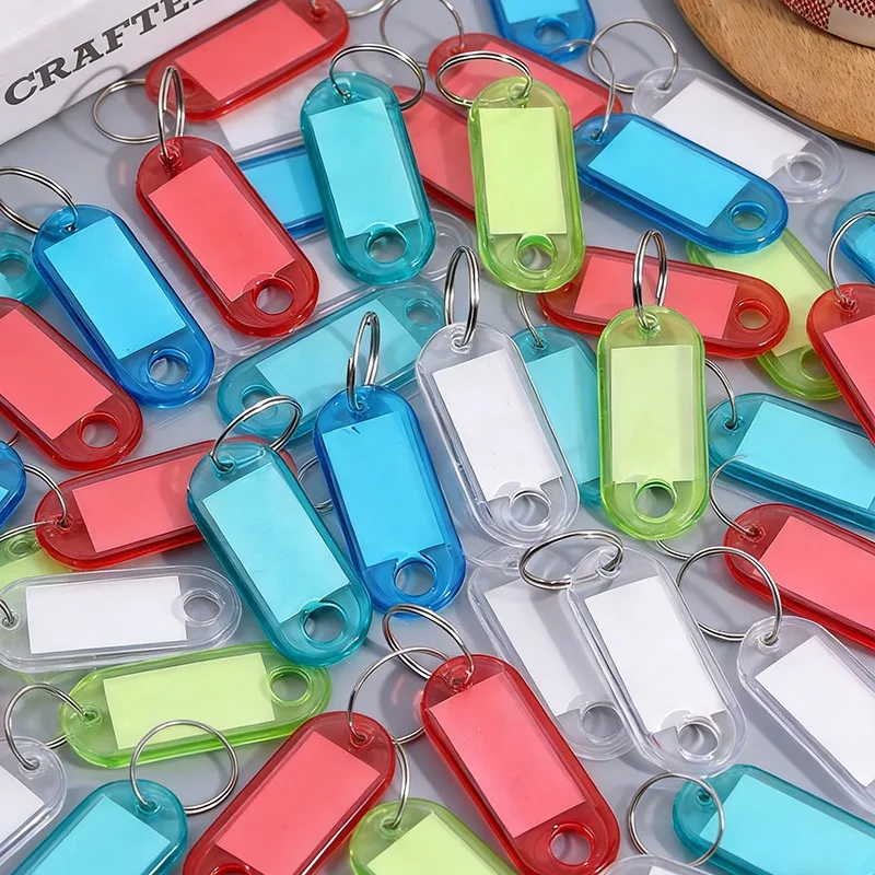 5-50Pcs Fashion Multicolor Translucent Keychain Key ID Label Tags Luggage ID Tags Hotel Number Classification Card Key Rings