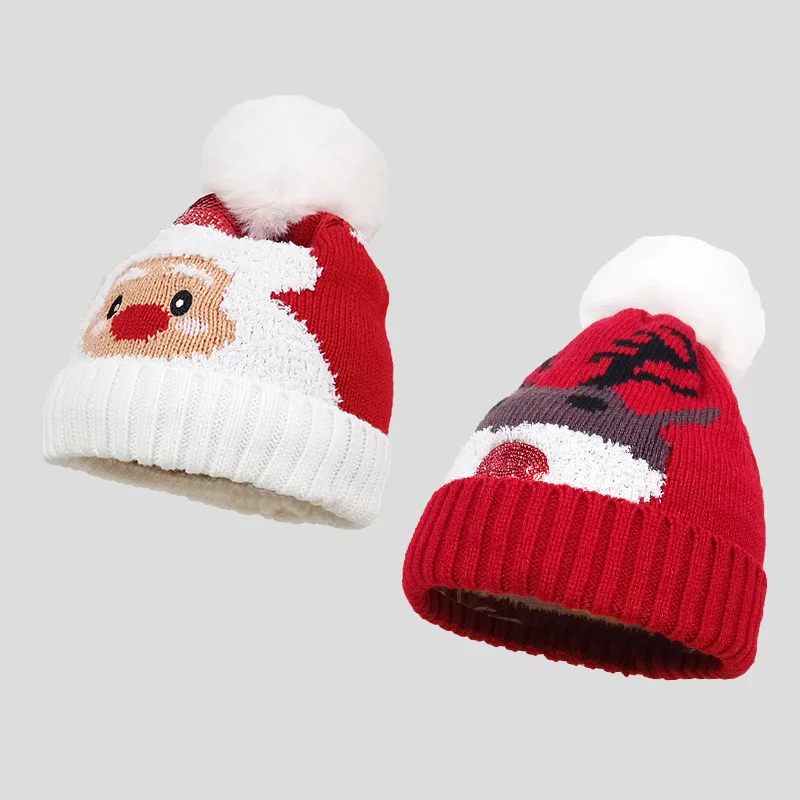 

Winter Knitted Hat Santa Claus Elk Hat Outdoor Red Warm Woolen Hat Pullover Cold Hat Decoration Party Christmas Hat