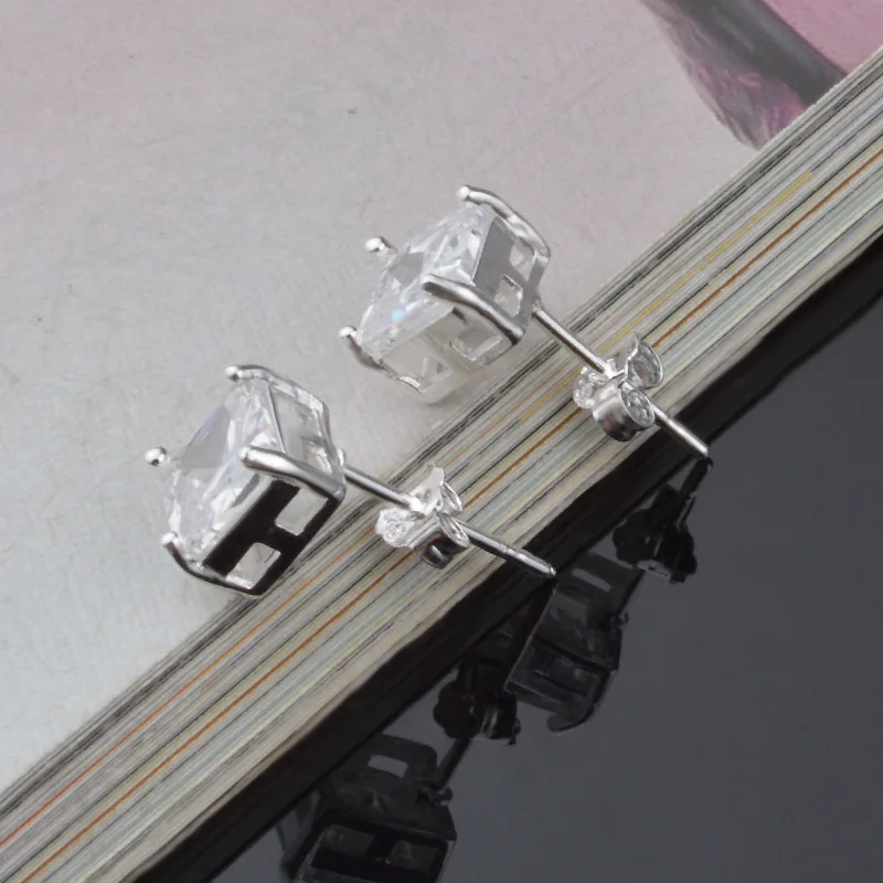 Pendientes 925 Silver Needle Jewelry Luxury Square Zircon Earrings For Women Brincos Para As Mulheres Boucle Nausnice Ohrstecker