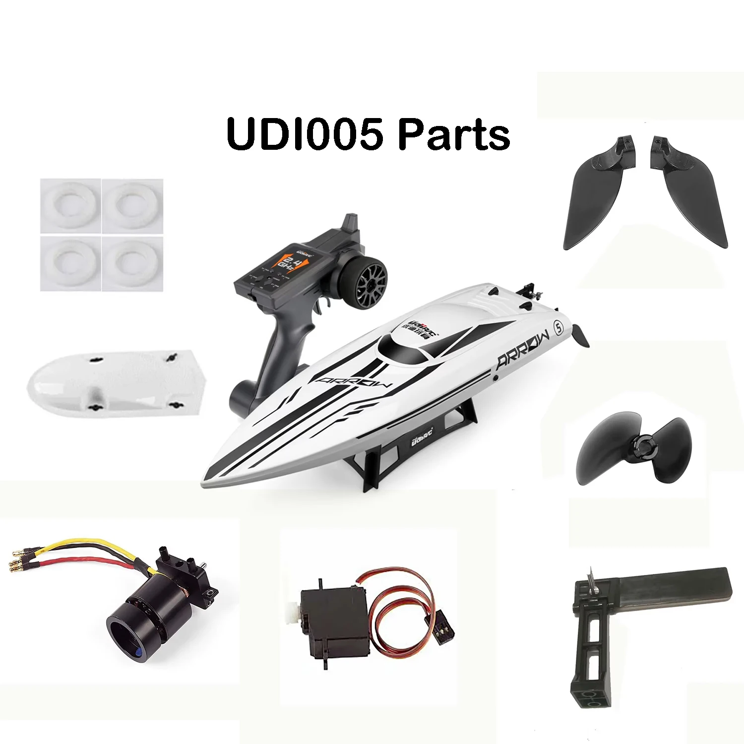 RC-Boot-Teile für UDIRC UDI005 UDI903: Bürstenloser Motor, ESC, Servo, Propellerruder, Zugstange, Kabinenabdeckung, Welle und Propeller