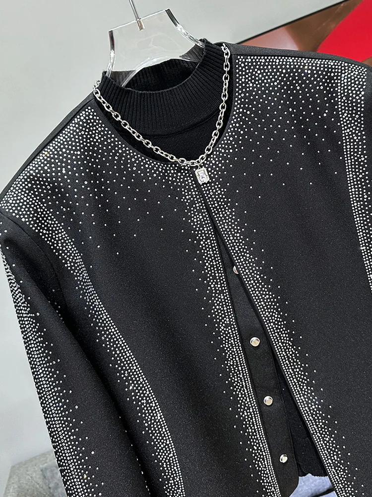 2024 Autumn New Trendy Fashion Casual Versatile Design Jacket New Shining Hot Diamond Men's Long Sleeve Jackets Male Loose Coats