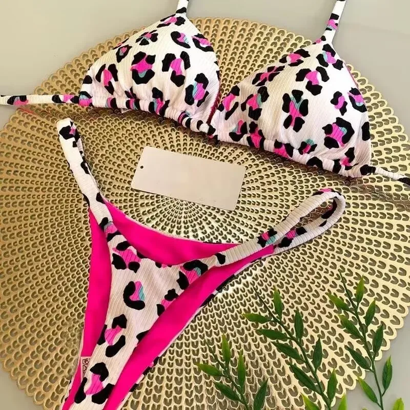 2026 New Fashion G-string Bikini Set Floral Triangle  Women Tie Neck Halter Two Piece Swimwear Beach Bathing Suit