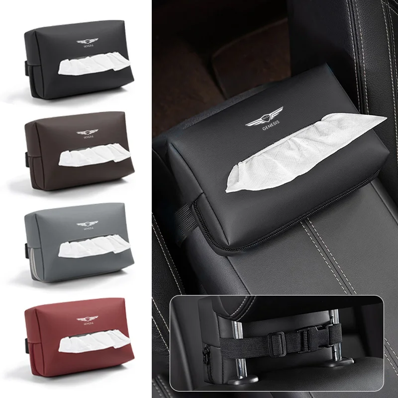 1pc Car Tissue Box Napkin Holder Universal Auto Home Room Paper Case Decoration Bracket For GENESIS Logo G70 G80 GV60 GV70 GV80