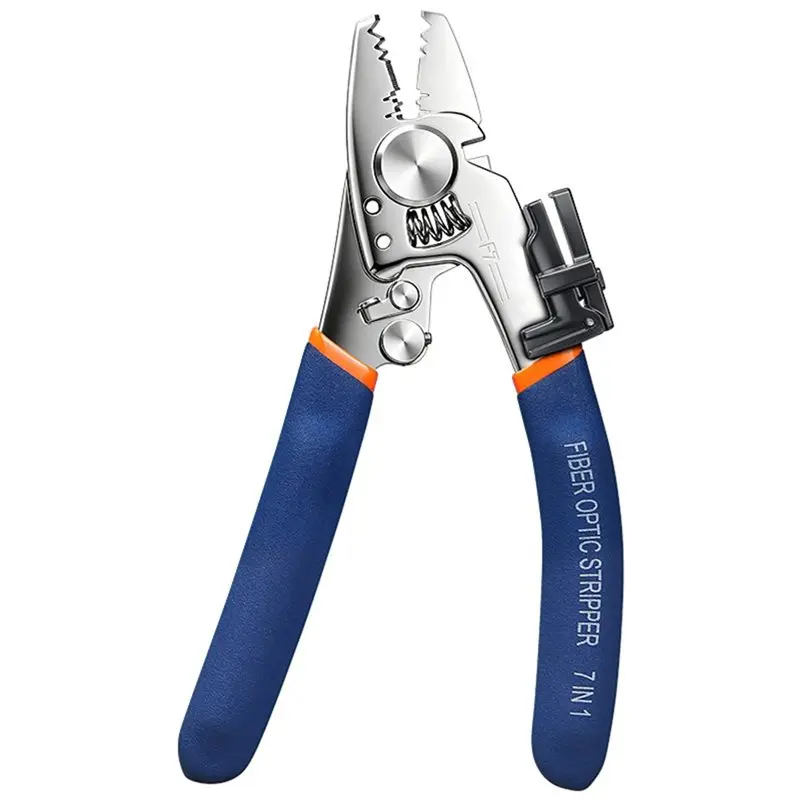 B63B-F7 FTTH Optical Fiber Stripper Tool Stainless Steel Multi-Function Fiber Optic Stripping Pliers With Cleaning Clip