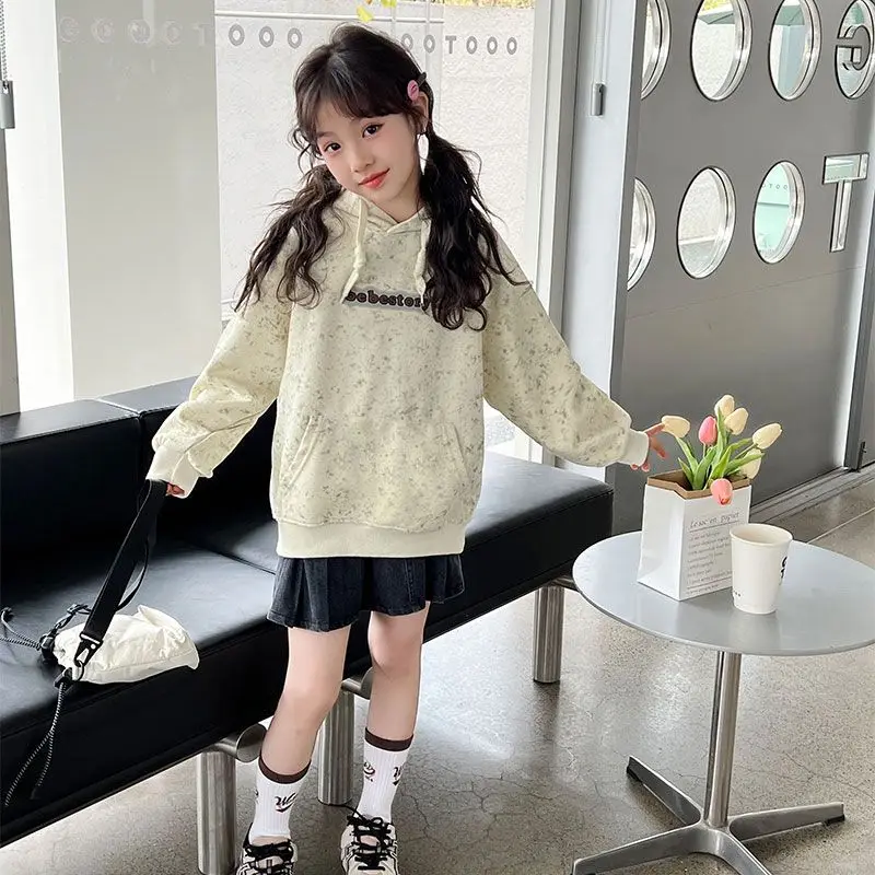 

Girls' Fleece-Lined Thickened Hooded Sweater - Stylish Korean Style Big Girls' Autumn/Winter Top