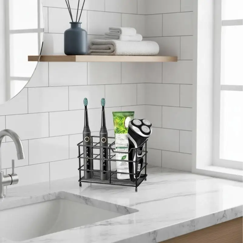 Stainless Steel Toothbrush Holder - Space-Saving Freestanding Design, No Installation Required, Ideal For Bathrooms