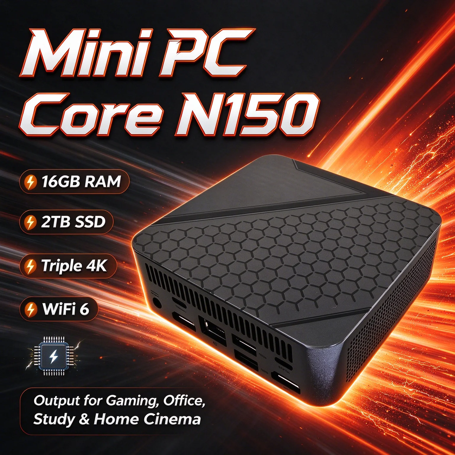 2026 트리플 4K 디스플레이, Wi-Fi 6, 블루투스 5.2, 미니 PC, 인텔 코어 N150, 16GB RAM, 2TB SSD, 팬리스 무소음 냉각, 사무용/가정용/학습용 컴퓨터