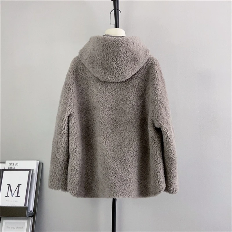 Manteau court en laine pure pour femme, veste à capuche pour fille, vêtement décontracté chaud, ficelle de proximité, laine d'agneau, PT468, offre spéciale, automne et hiver