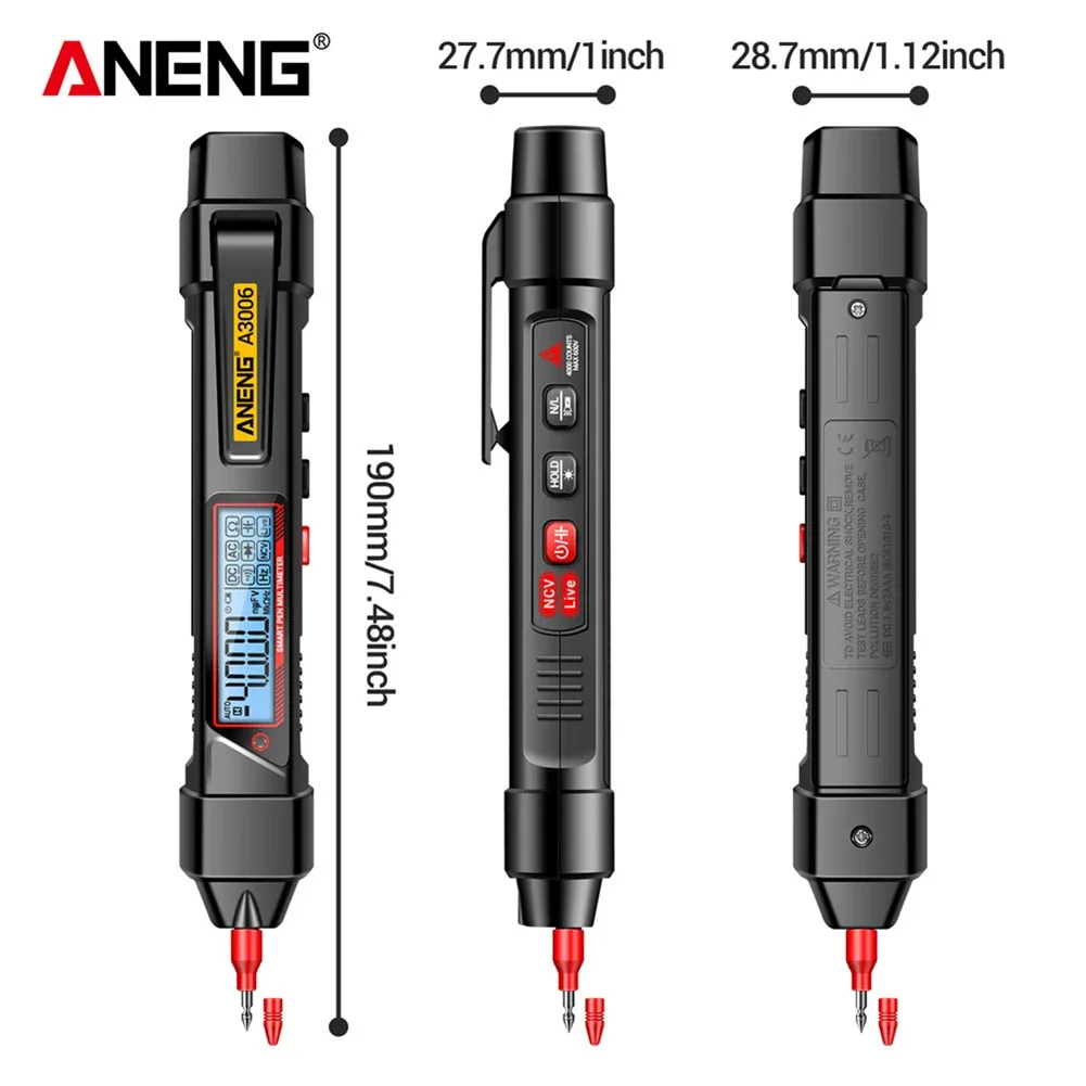 ANENG A3006 Multimetr cyfrowy 4000 Count Pen Type Multimetro Bezdotykowy tester diod AC/DC Napięcie Ohm Detektor linii zerowej ognia