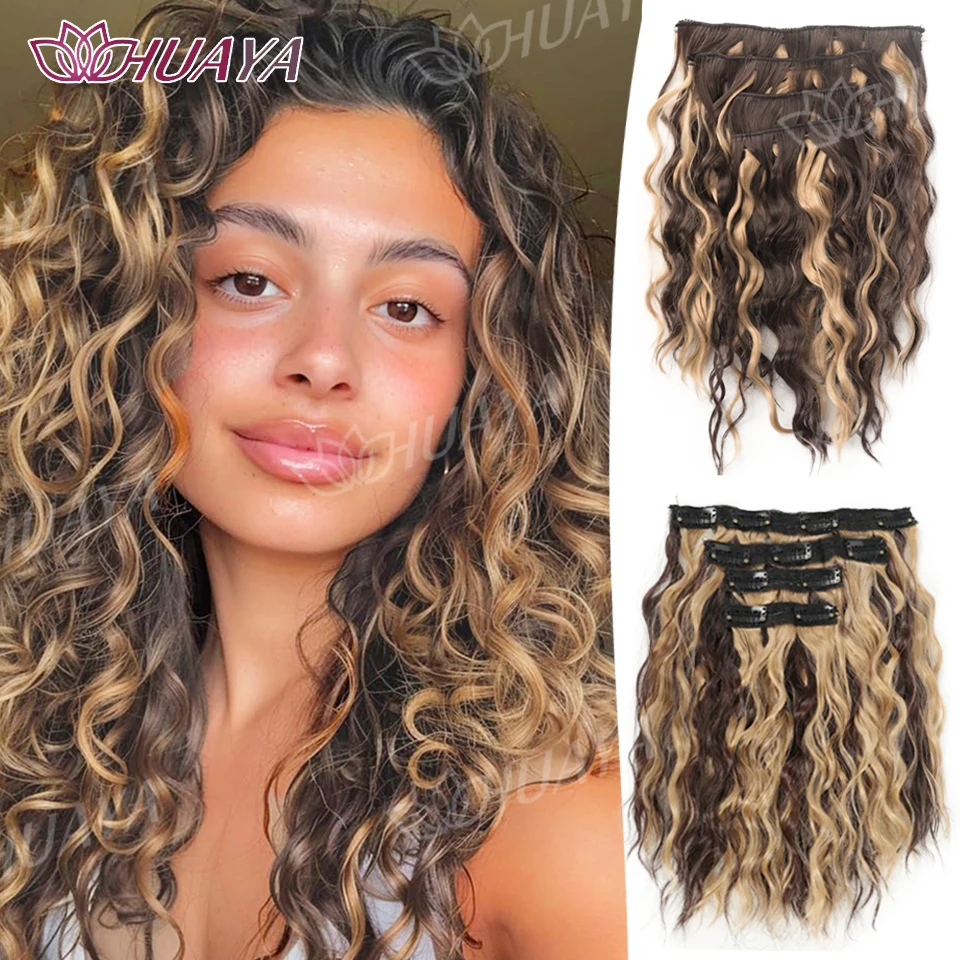 Synthetic Extension Wigs for Women BB Clip Style Four-Piece Set Water Wave Short Hair Extension Wigs Suitable for Everyday Wear