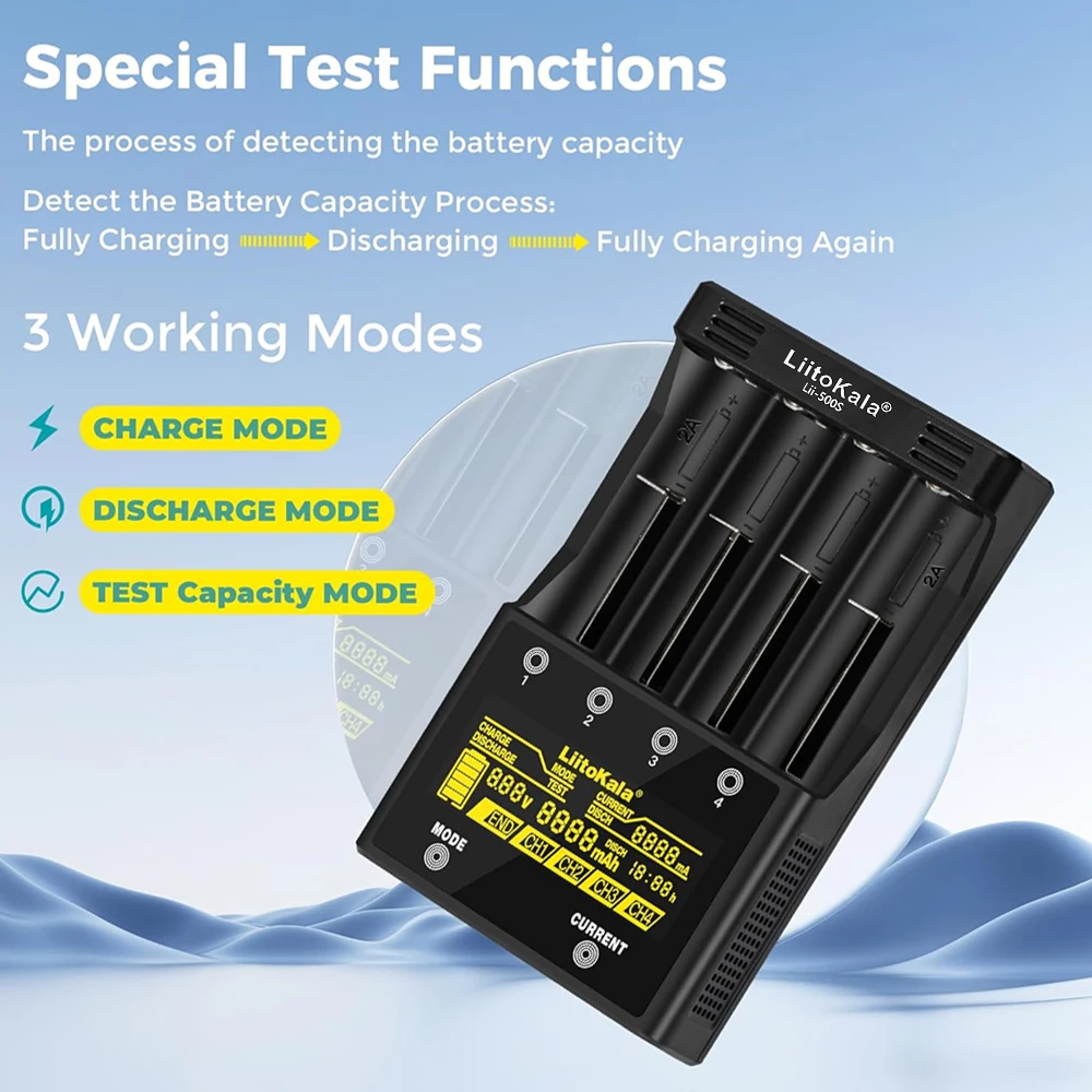

Liitokala Lii-500S NiMH Battery 3.7V with LCD Charger Rechargeable Lithium Battery Compatible with Various AA AAA 18650 18350