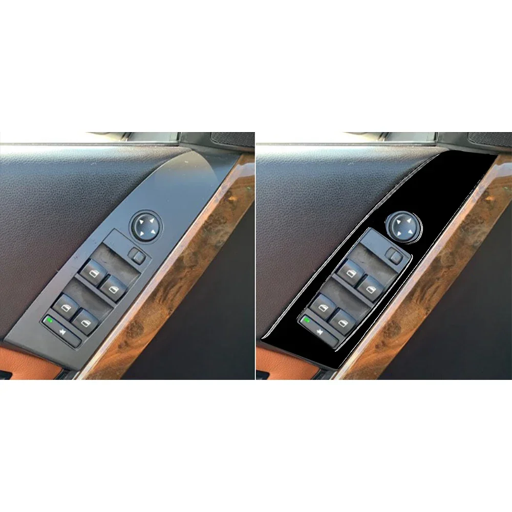 Window Lift Switch Button Trim Cover Car Interiors Accessories Decoration For BMW 5 Series E60 2004-2007 Carbon Fiber Sticker - view 2