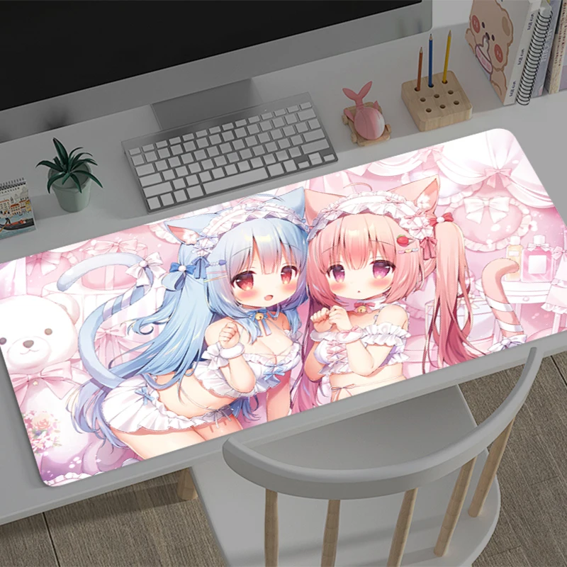 

Cat Ears Anime Girl Mouse pad Large e-sports game player mouse pad laptop keyboard pad non-slip mat coaster PC carpet Mousepad