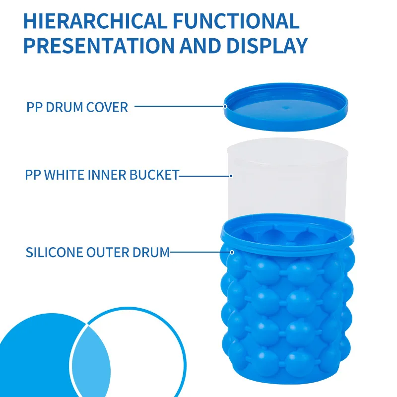 1PC Silikonowe wiadro na lód 2 w 1 Duża forma z pokrywką Przenośna taca do zamrażania w kostce Napój Whisky Wino Piwo do kuchni Bar Narzędzie