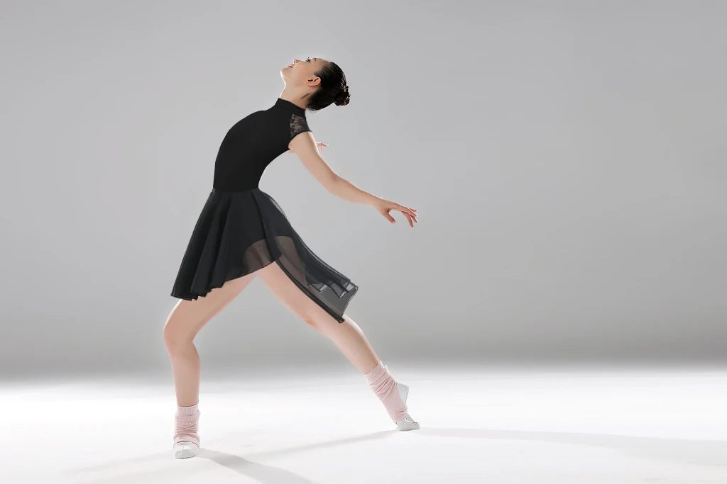 Women Lyrical Modern Dance Dress Asymmetric High-Low Mesh Skirted Contemporary Dance Costume