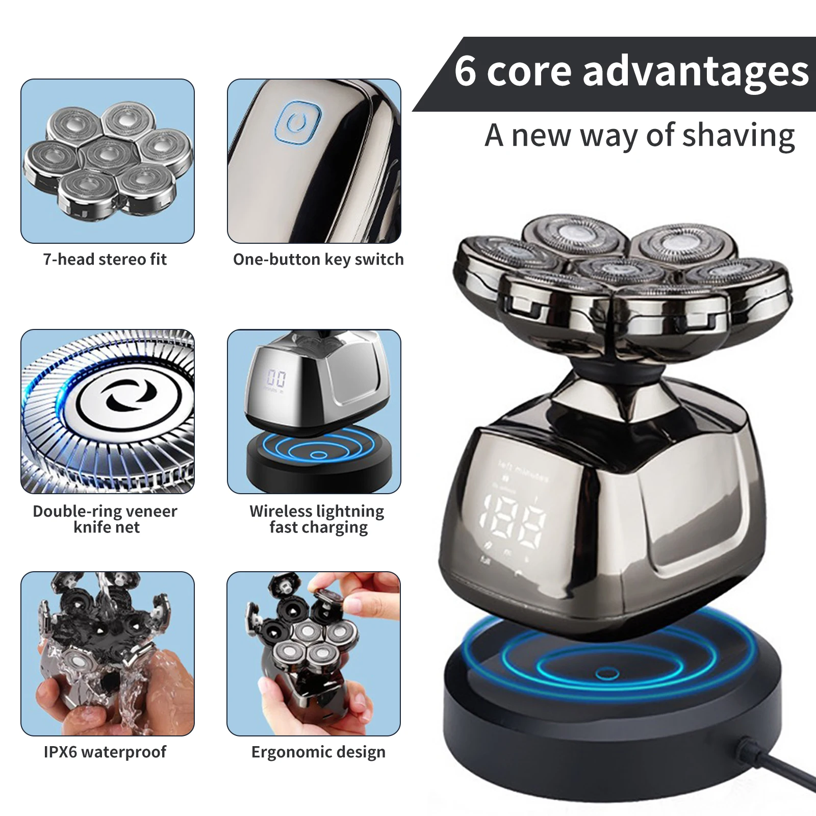 ماكينة حلاقة لاسلكية قابلة لإعادة الشحن ، ماكينة حلاقة كهربائية ، ماكينة حلاقة للشعر ، ماكينة حلاقة للشعر ، محرك عالي السرعة ، أجهزة منزلية ، 6 في 1