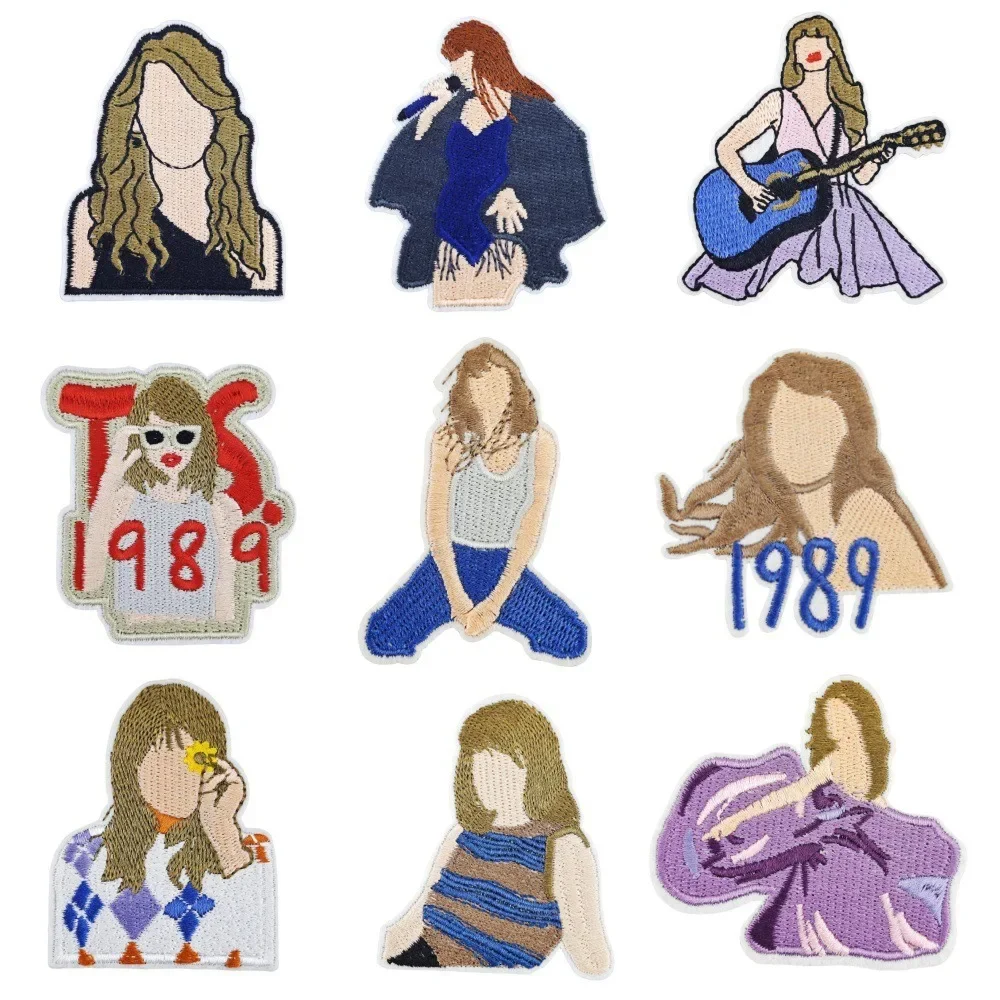 Female Singer Figure Embroidered Cloth Appliques Pop Star Taylor Face Iron-on Patch fashion Music Badge for Fans T-shirt Cap DIY